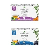 Miracle Tree - Organic Moringa Superfood Tea, 2 Pack Bundle, 2x25 Individually Sealed Tea Bags (Turmeric, Blueberry)