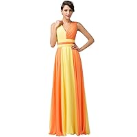 Yellow Mix Color V-Neck A-Line Chiffon Long Formal Dress