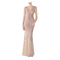 Mordarli Women's V Neck Sequin Prom Dresses Formal Gown Long Evening Dress with Crystal Beadings 2023
