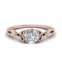 Choose Your Gemstone Irish Split Solitaire Ring 18K Rose Gold Plated Round Shape Solitaire Engagement Rings for Women and Girls US Size : 4, 5, 6, 7, 8, 9, 10, 11, 12