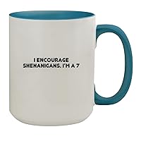 I Encourage Shenanigans. I’m A 7-15oz Ceramic Colored Inside & Handle Coffee Mug, Light Blue