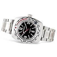 Vostok | Classic Amphibian Automatic Self-Winding Russian Diver Wrist Watch | WR 200 m | Fashion | Business | Casual Men's Watches | Model 090660 Steel Bracelet