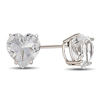 Solid 10k Gold or Sterling Silver 7x7mm Heart Shaped Stone Post-With-Friction-Back Stud Earrings