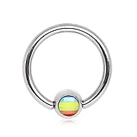 WildKlass Jewelry 316L Surgical Steel Captive Bead Ring with Rainbow Flag Logo Ball