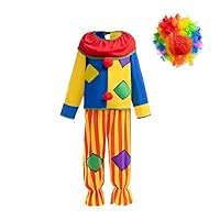 Dressy Daisy Carnival Clown Halloween Costume Dress Up Outfit Set with Rainbow Wig for Kids Boys or Little Girls Size 5-12