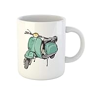 Coffee Mug Vespa Vintage Hand Graphics Old Turquoise Scooter Italy Retro 11 Oz Ceramic Tea Cup Mugs Best Gift Or Souvenir For Family Friends Coworkers