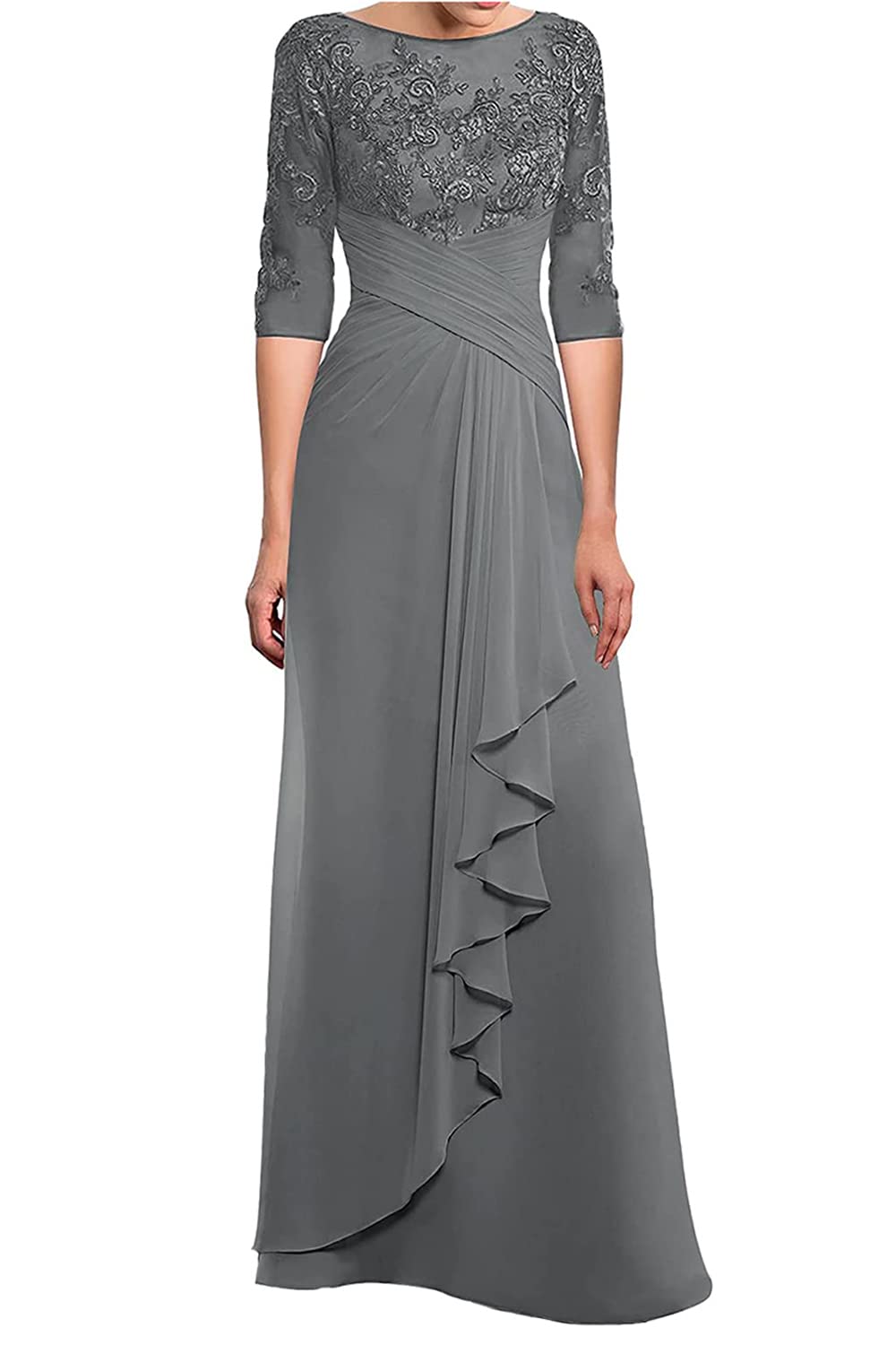 Women's 3/4 Sleeve Mother of The Bride Dresses for Wedding Lace Applique Formal Evening Gown