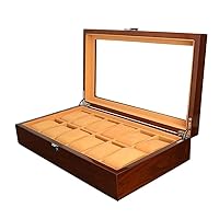 Wooden Watch Box Case Organizer Display For Men Women, 12 Slots Wood Box With Large Clear Glass Top