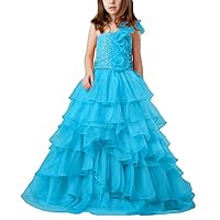 VeraQueen Girl's One Shoulder Beaded Pageant Dress A Line Sleeveless Princess Ball Gown Flower Girl's Dresses