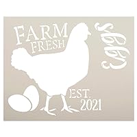 Personalized Farm Fresh Eggs Stencil by StudioR12 | Custom Established Date | DIY Farmhouse Chicken Decor for Kitchen | Select Size (20 x 16 inch)