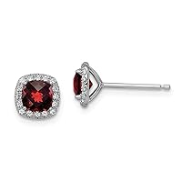 925 Sterling Silver Rhodium Plated 1.2garnet Created White Sapphire Post Earrings Measures 7x7mm Wide Jewelry for Women