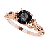 1.00 CT Black Rose Engagement Ring 14k Rose Gold, Rose Inspired Black Onyx Ring, Flower Black Diamond Ring, Nature Inspired Black Ring, Floral Ring, Gorgeous Ring For Her