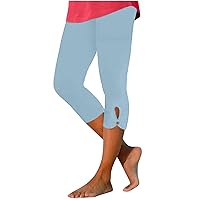 Womens Capris Legging High Waisted Casual Summer Cropped Capris Pants Yoga Hiking Workout Comfy Solid Color Leggings