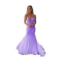 2024 Deep V Neck Mermaid Prom Evening Cocktail Dresses Formal Gowns with Spaghetti Straps Lace
