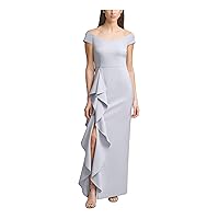 Vince Camuto Womens Light Blue Ruffled Slitted Zippered Short Sleeve Off Shoulder Full-Length Evening Dress 8
