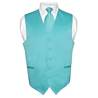 Men's Dress Vest & NeckTie Solid TURQUOISE AQUA BLUE Neck Tie Set for Suit Tux