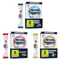 Pedialyte Electrolyte Drink Mix, Zero Sugar, Variety Pack, 24 Single-Serving Powder Packets, Berry Frost, Passion Fruit, Strawberry