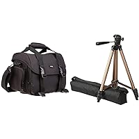 Amazon Basics Large DSLR Gadget Bag (Orange interior) & 50-inch Lightweight Camera Mount Tripod Stand With Bag