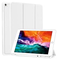 SIWENGDE Compatible for iPad 10.2 inch 9th/8th/7th Generation Case(2021/2020/2019) with Pencil Holder, Slim Soft TPU Smart Trifold Stand Protective Full Body Cover, Auto Sleep/Wake (White)