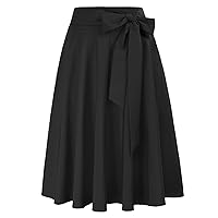 Belle Poque Women's Vintage Pleated Midi Skirts High Waist A-line Flared Skirts Pockets
