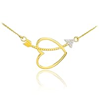 14K GOLD HEART & ARROW DIAMOND NECKLACE - Length: 20