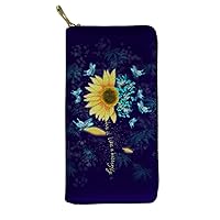 Sunflower and Butterfly Women's Zipper Clutch Long Wallet Multifunction Holder Organizer Purse Handbags