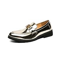 Dress Shoes Mens Leather Shoes Office Shoes Men Flats Patent Leather Gold Glitter Wedding Banquet Loafers Comfortable Business Shoes