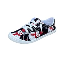 Women's Canvas Shoes,Christmas Santa Claus Flat Sports Shoes for Women Breathable Casual Sneakers for Women