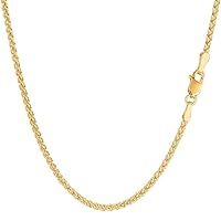 The Diamond Deal 14k SOLID Yellow or White Gold 2.1mm Shiny Round Wheat Chain Necklace for Pendants and Charms with lobster-Claw Clasp Womens Chains And Jewelry (7