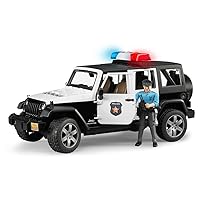 Bruder Toys - Emergency Realistic Jeep Wrangler Unlimited Rubicon Police Vehicle with Light Skintoned Policeman and Light and Sound Module with 4 Different Sounds - Ages 4+