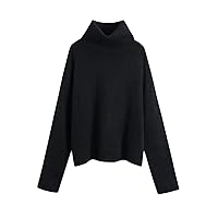 Women's Fashion Ribbed Trim Loose Knit Turtleneck Retro Long Sleeve Pullover