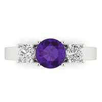 Clara Pucci 1.50 ct Round Cut Solitaire 3 stone Genuine Natural Purple Amethyst Engagement Promise Anniversary Bridal Ring 18K White Gold