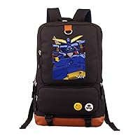 GUNDAM Anime Laptop Backpack Book Bag Work Bag Leather Splicing Rucksack with Pinback Buttons Black /16