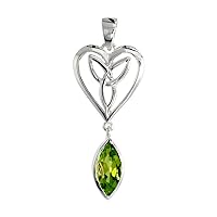 Sterling Silver Genuine Gemstone Triquetra Pendant Celtic Heart Flawless Finish, 1 1/4 inch Long