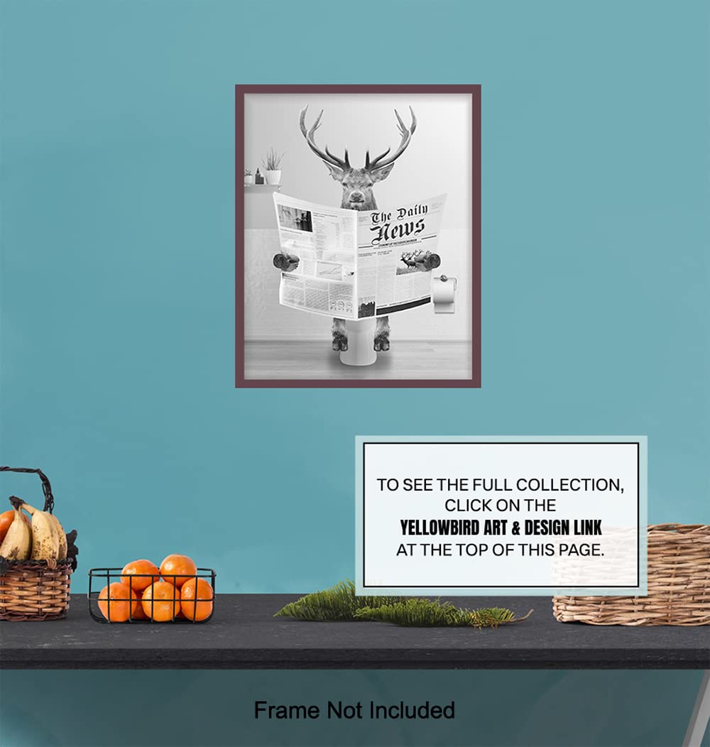 Bathroom Decor for Men - Bathroom Wall Art & Decor - Deer Wall Decor - Hunting Wall Decor - Elk Wall Decor - Funny Bathroom Decor for Women Kids - Bath Accessories - Cute Bathroom Decor UNFRAMED