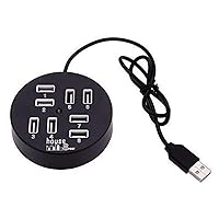 Round Shape 8 Port High Speed USB 2.0 Hub Mobile Charger with LED Light for Mac, Windows, Linux Systems PC, Tablets(Black)