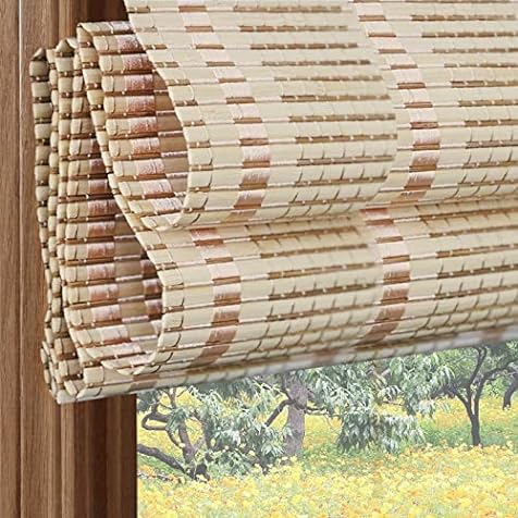 PASSENGER PIGEON Cordless Blackout Window Shades, Woven Wood Roll Up Window Blinds with Liner, Light Filtering Bamboo Roman Shade for Windows, Doors, French Door, 55" W x 60" H Pattern 10