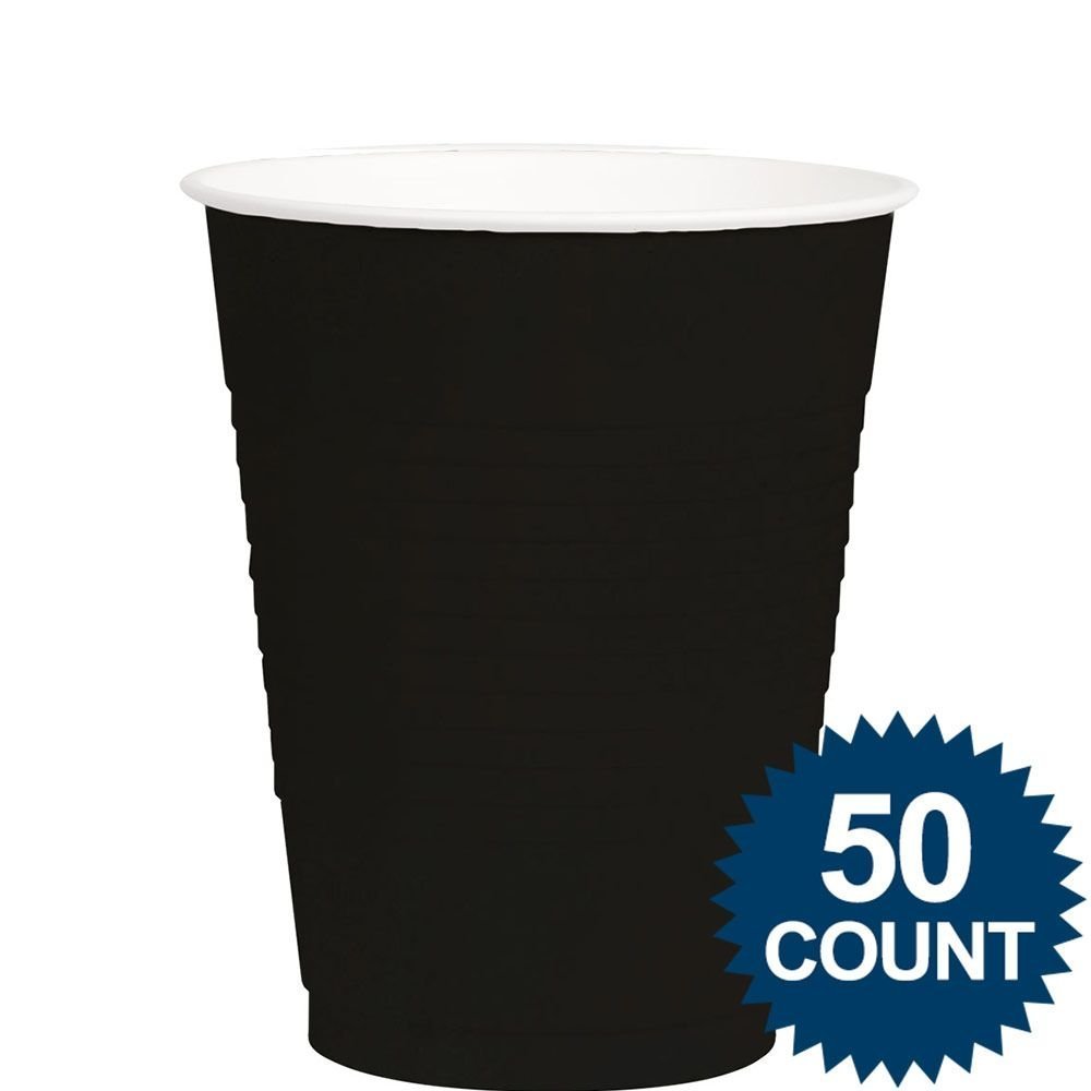 Big Party Pack Jet Black Plastic Cups | 12 oz. | Pack of 50 | Party Supply