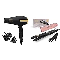 Hot Tools Pro Signature Ionic Ceramic Hair Dryer | Lightweight with Professional Blowout Results & Pro Signature Ceramic + Tourmaline Flat Iron for Sleek Results, 1 Inch Plates