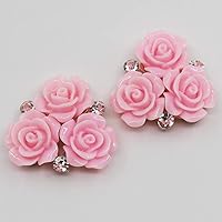 10Pc 28mm Oval Pink Resin Roses Button Golden Metal Wedding Bride Holding Flowers Decorate Hair Accessories Scrapbooking