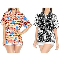 LA LEELA Women's Plus Size Hawaiian Shirt Aloha Shirt Beachwear Outfit Work from Home Clothes Women Beach Shirt Blouse Shirt Combo Pack of 2 Size Medium