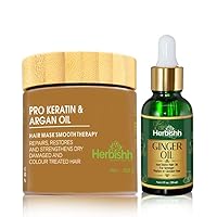 Herbishh H2 Combo (Condition + Hair Growth) with Herbishh Pro Keratin Hair Mask 150 gm and Ginger Hair Oil 30ml for Men & Women | Combo for Dry & Weak Hair | Regrowth Ginger Serum Oil