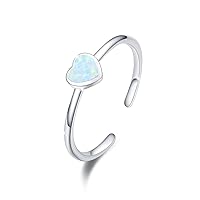 Stackable Rings Opal 925 Sterling Silver Adjustable Opal Rings Open Rings for Women Girls