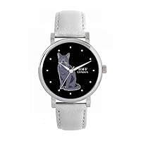 Russian Blue Cat Watch Ladies 38mm Case 3atm Water Resistant Custom Designed Quartz Movement Luxury Fashionable