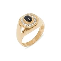 14k Rose Gold Natural Sapphire & Diamond Mens Signet Ring - Sizes 6 to 12 Available (0.14 cttw, H-I Color, I2-I3 Clarity)