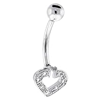 Body Candy 14k White Gold Cubic Zirconia Elegant Heart Belly Button Ring