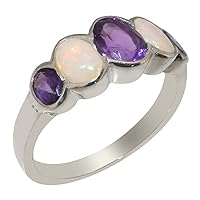 Solid 925 Sterling Silver Natural Amethyst & Opal Womens Band Ring - Sizes 4 to 12 Available