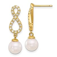 14k Gold 7 8mm Round White Akoya Pearl and .40ct Diamond Infinity Post DReligious Guardian Angel Earrings Measures 26x7.34mm Wide Jewelry for Women