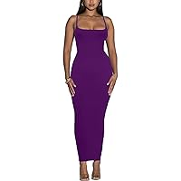 Women's Spaghetti Strap Bodycon Dress - Summer Casual Maxi Club Party Long Tight Slip Dresses