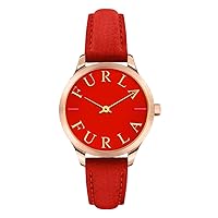 Furla R4251124505 Women's Watch, Simple, Rose Gold, Orange Red, Leather Strap
